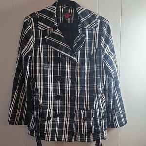 Gallery Black and White Plaid Trench Coat